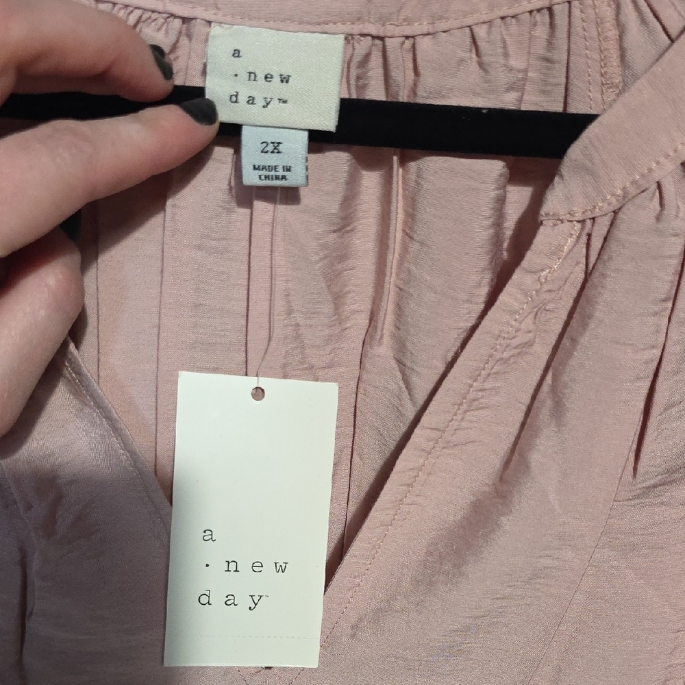 A New Day Womens Pink Long Sleeve Tiered Maxi Dress 1X NWT - Picture 2 of 3